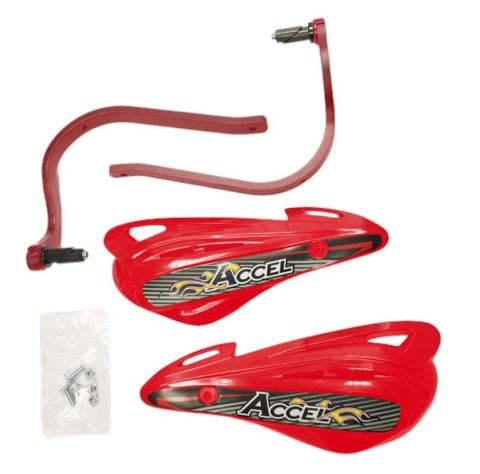 ACCEL OSŁONY RĄK (HANDBARY) Z MOCOWANIEM ALUMINIOWYM ATV (22+28MM) (ALU-CZERWONY, PLASTIK-CZERWONY)