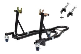 BIKETEC PRO PODNOŚNIK / STOJAK MOTOCYKLOWY POD TYLNE KOŁO TYP-V I TYP-L (POD ROLKI I WAHACZ) NA WÓZKU KOLOR CZARNY (MOŻLIWOŚC ŁA