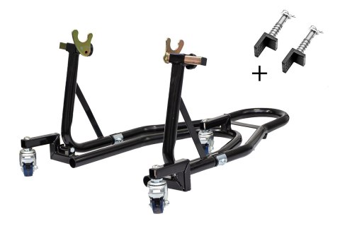 BIKETEC PRO PODNOŚNIK / STOJAK MOTOCYKLOWY POD TYLNE KOŁO TYP-V I TYP-L (POD ROLKI I WAHACZ) NA WÓZKU KOLOR CZARNY (MOŻLIWOŚC ŁA