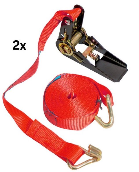 BIKETEC PASY TRANSPORTOWE ZESTAW 2 SZT. 25MM X 5M OBCIĄŻENIE DO 500KG, KOLOR CZERWONY