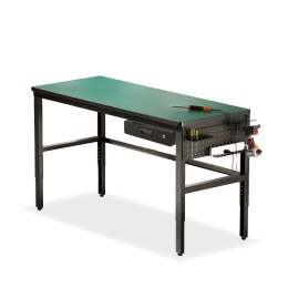 BIKETEC ZESTAW STÓŁ WARSZTATOWY BLAT GRUBOŚĆ 25MM 1500MM X 600MM REGULACJA WYSOKOŚCI 845~945mm I SZUFLADA METALOWA Z ZAMKIEM I M