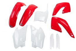 UFO KOMPLET PLASTIKÓW (FULL KIT) Z OSŁONAMI TELESKOPÓW (AMORTYZATORÓW) HONDA CR 125/250 '00-'01 KOLOR OEM (CZERWONY/BIAŁY) (HO10