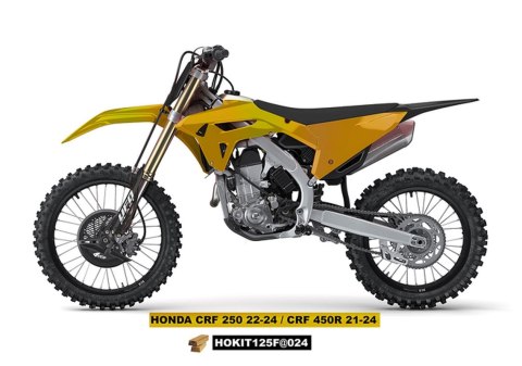 UFO KOMPLET PLASTIKÓW (FULL KIT) Z OSŁONAMI TELESKOPÓW (AMORTYZATORÓW) HONDA CRF 250 R '22-'24, CRF 450 R '21-'24 KOLOR ZŁOTY - 