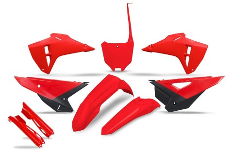 UFO KOMPLET PLASTIKÓW (FULL KIT) Z OSŁONAMI TELESKOPÓW (AMORTYZATORÓW) HONDA CRF 250R / 450R '25-'26 KOLOR OEM (CZERWONY / CZARN