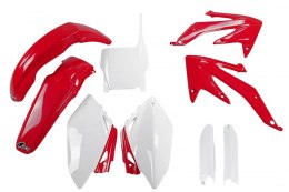 UFO KOMPLET PLASTIKÓW (FULL KIT) Z OSŁONAMI TELESKOPÓW (AMORTYZATORÓW) HONDA CRF 450 R '07 KOLOR OEM (CZERWONY/BIAŁY) (HO110E999