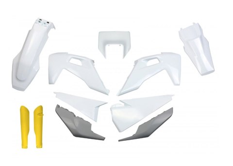 UFO KOMPLET PLASTIKÓW (FULL KIT) Z OSŁONAMI TELESKOPÓW (AMORTYZATORÓW) HUSQVARNA TX / TE 125 / 150 / 250 / 300 '20-'22, FE 250 /