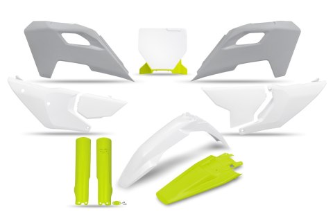UFO KOMPLET PLASTIKÓW (FULL KIT) Z OSŁONAMI TELESKOPÓW (AMORTYZATORÓW) HUSQVARNA TC 125 / 250 '23-'24, FC 250 / 350 / 450 '23-'2