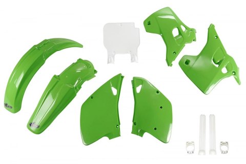 UFO KOMPLET PLASTIKÓW (FULL KIT) Z OSŁONAMI TELESKOPÓW (AMORTYZATORÓW) KAWASAKI KX 125 / 250 '93 KOLOR OEM (ZIELONY/BIAŁY) (KA19