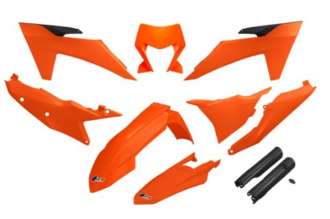 UFO KOMPLET PLASTIKÓW (FULL KIT) Z OSŁONAMI TELESKOPÓW (AMORTYZATORÓW) KTM EXC 150 / 250 / 300 TBI '24-'25, EXC-F 250 / 350 / 45