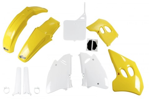 UFO KOMPLET PLASTIKÓW (FULL KIT) Z OSŁONAMI TELESKOPÓW (AMORTYZATORÓW) SUZUKI RM 125 '94-'95, RM 250 '94-'95 KOLOR OEM (ZÓŁTY/BI