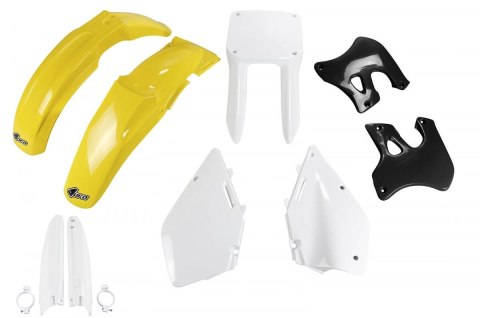 UFO KOMPLET PLASTIKÓW (FULL KIT) Z OSŁONAMI TELESKOPÓW (AMORTYZATORÓW) SUZUKI RM 125 '96-'98 KOLOR OEM (ZÓŁTY/BIAŁY/CZARNY) (SU3