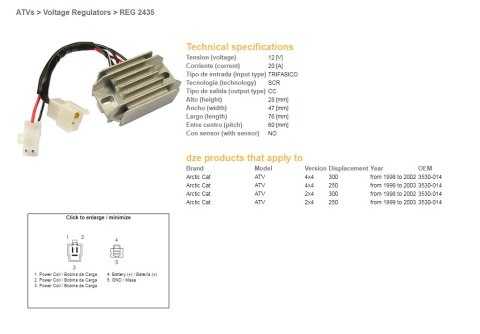DZE REGULATOR NAPIĘCIA ARCTIC CAT 250/300 '98-'03 (3530-014)