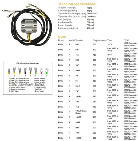 DZE REGULATOR NAPIĘCIA BMW R 60/75/65/80/90/100 '74-'88, MOTO GUZZI 650/750/850/1000 '75-'95 (12321244409, 12311244063) (ESR450)