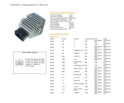 DZE REGULATOR NAPIĘCIA HOND CB 250 NIGHTHAWK '91-'00; CB 600F HORNET '98-'06; CBR 600F2/F3/F4 '91-'03; CBR 900RR '92-'99; VT 750