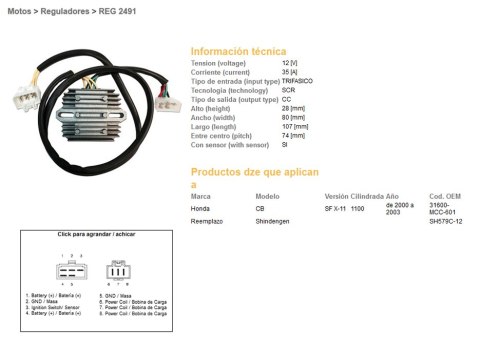 DZE REGULATOR NAPIĘCIA HONDA CB 1100 SF (X11) '00-'03 (31600-MCC-601) (SH579C-12) (12V/35A)