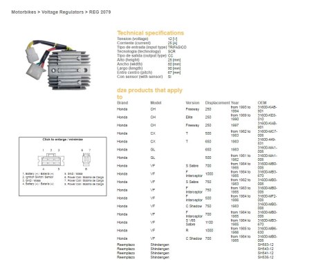 DZE REGULATOR NAPIĘCIA HONDA CH 250 '89-'97; CX 500/650 '82-'83; GL 500/650; VF 700/750/1000/1100 (SH541-12) (ESR650,ESR749,RGU-
