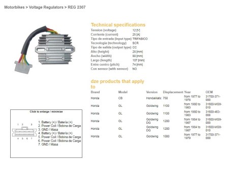 DZE REGULATOR NAPIĘCIA HONDA GL 1000 '77-'79; GL1100 '80-'83; GL1200 '84-'87 (ESR290)