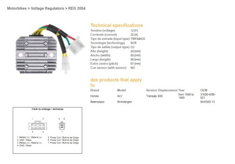 DZE REGULATOR NAPIĘCIA HONDA XL 600V TRANSALP '89-'99 (SH 538D-13; ESR640; RGU-144)