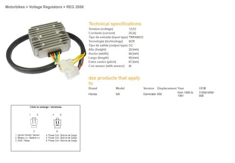 DZE REGULATOR NAPIĘCIA HONDA NX 650 DOMINATOR '88-'91 (SH532B) (31600-MN9-000)
