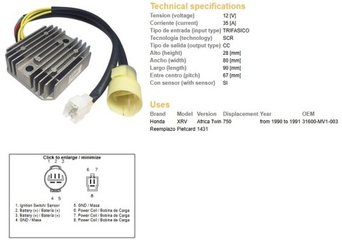 DZE REGULATOR NAPIĘCIA HONDA XRV 750 AFRICA TWIN '90-'91 (OEM-31600-MV1-003) (35A)