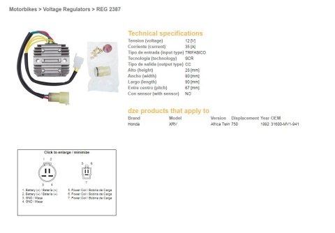 DZE REGULATOR NAPIĘCIA HONDA XRV 750 AFRICA TWIN '92 (31600-MV1-941) (35A)