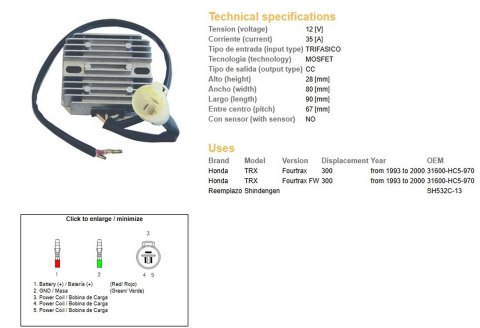 DZE REGULATOR NAPIĘCIA HONDA TRX 300 FW FOURTRAX '93-'00 (31600-HC5-970) (SH532C-13;ESR128)