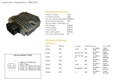 DZE REGULATOR NAPIĘCIA HONDA TRX 400EX SPORTRAX '99-'04; TRX 250 RECON '97-'11 (ESR585)