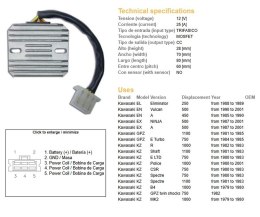 DZE REGULATOR NAPIĘCIA KAWASAKI EL 250 '88-'89; EN 450A '85-'90; EX 500A '87-'01; GPZ 750E '84-'85; GPZ 1100 '81-'85; KZ 750LTD 