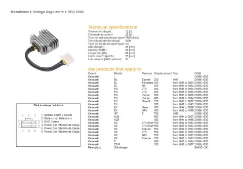 DZE REGULATOR NAPIĘCIA KAWASAKI EL/EN/EX/GPZ/KZ/Z (SH530-12) (21066-1030) (SH530-12K,ESR140)