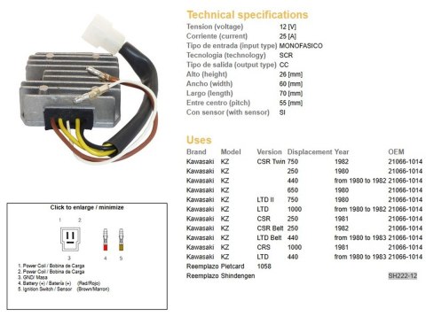 DZE REGULATOR NAPIĘCIA KAWASAKI KZ 250 '80; KZ 440LTD '80-'83; KZ 650/750 '80; KZ 1000LTD '80-'83 (SH222-12)