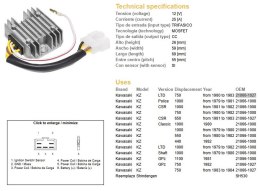 DZE REGULATOR NAPIĘCIA KAWASAKI KZ 550/650/750/1000 (ESR370,SH530-12K,21066-1008,RGU-406)