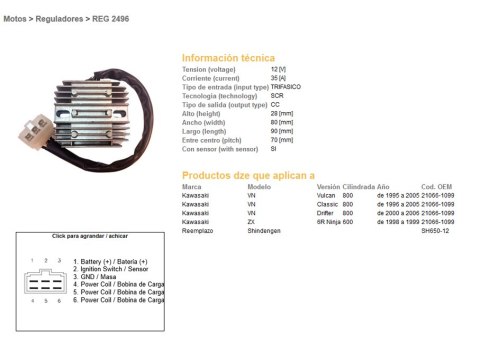 DZE REGULATOR NAPIĘCIA KAWASAKI VN 800 VULKAN '95-'05; VN 800 CLASSIC '96-'05; VN 800 DRIFTER '00-'06; ZX6R '98-'92 (35A) (ESR26