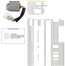 DZE REGULATOR NAPIĘCIA KTM EXC 125/200/250/300/400/525/530 '98-'13; XC-W 250/450/525 '07-'08; HUSQVARNA TE/TX/FE/FC/FS 125/250/3