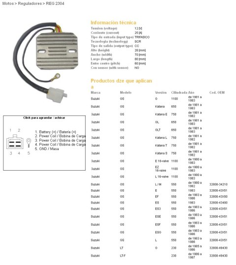 DZE REGULATOR NAPIĘCIA SUZUKI GS 450E/S '84-'88; GS 500 '84-'85; GS 550 '83-'87; GS 1100E/ES/G '82-'87; GSX 1100E/Z/D '82- (ESR0
