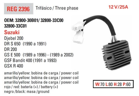 DZE REGULATOR NAPIĘCIA SUZUKI GSF 400 BANDIT '90-'94; GS 500E '89-'02; DR 650S '90-'91 (ESR170) (32800-33C00)