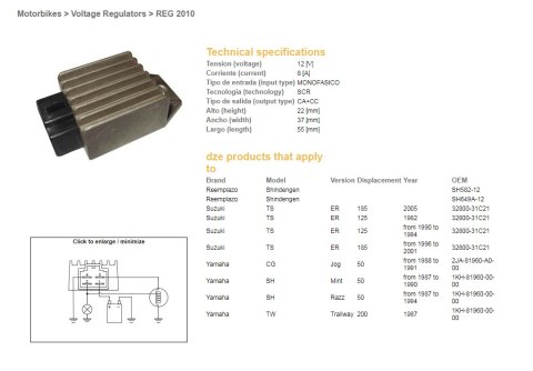 DZE REGULATOR NAPIĘCIA SUZUKI TS 125ER '90-'94; YAMAHA JOG 50 (1KH-81960-00-00; 32800-31C21) (SH582-12; SH649A-12) 12V/18A