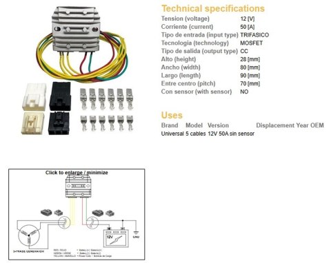 DZE REGULATOR NAPIĘCIA UNIWERSALNY MOSFET (50A) 5 KABLI (3X ŻÓŁTE; 1X CZERWONY; 1X ZIELONY)
