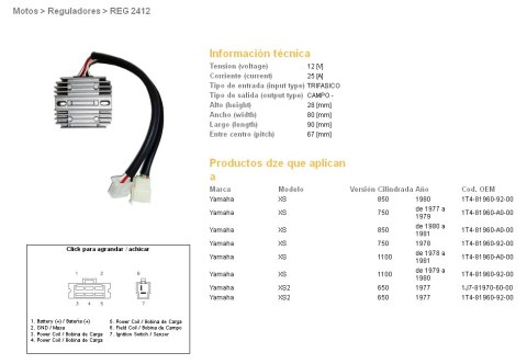 DZE REGULATOR NAPIĘCIA YAMAHA XS 650 '77; XS 750 '77-'79; XS 850 '80-'81; XS 1100 '79-'81 (1T4-81960-92-00, 1T4-81960-A0-00) (ES