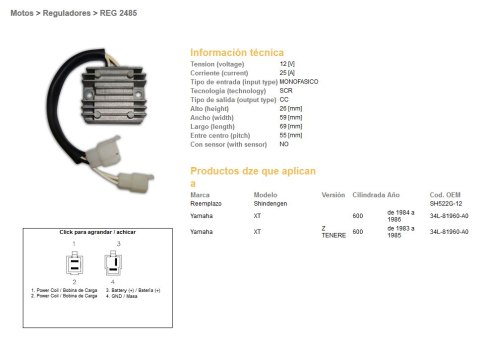 DZE REGULATOR NAPIĘCIA YAMAHA XT 600Z TENERE '83-'86 (34L-81960-A0) (SH522G-12)