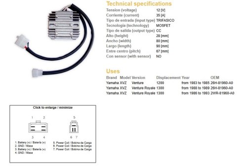 DZE REGULATOR NAPIĘCIA YAMAHA XVZ 1200 VENTURE '83-'85; XVZ 1300 VENTURE ROYALE '86-'93 (26H-81960-A0; 2WR-81960-A0)