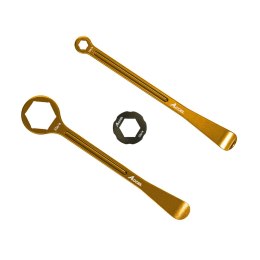 ACCEL KOMPLET ŁYŻEK DO OPON ALU KUTE Z KLUCZAMI OCZKOWYMI 32, 22, 12, 10 MM KOLOR ZŁOTY